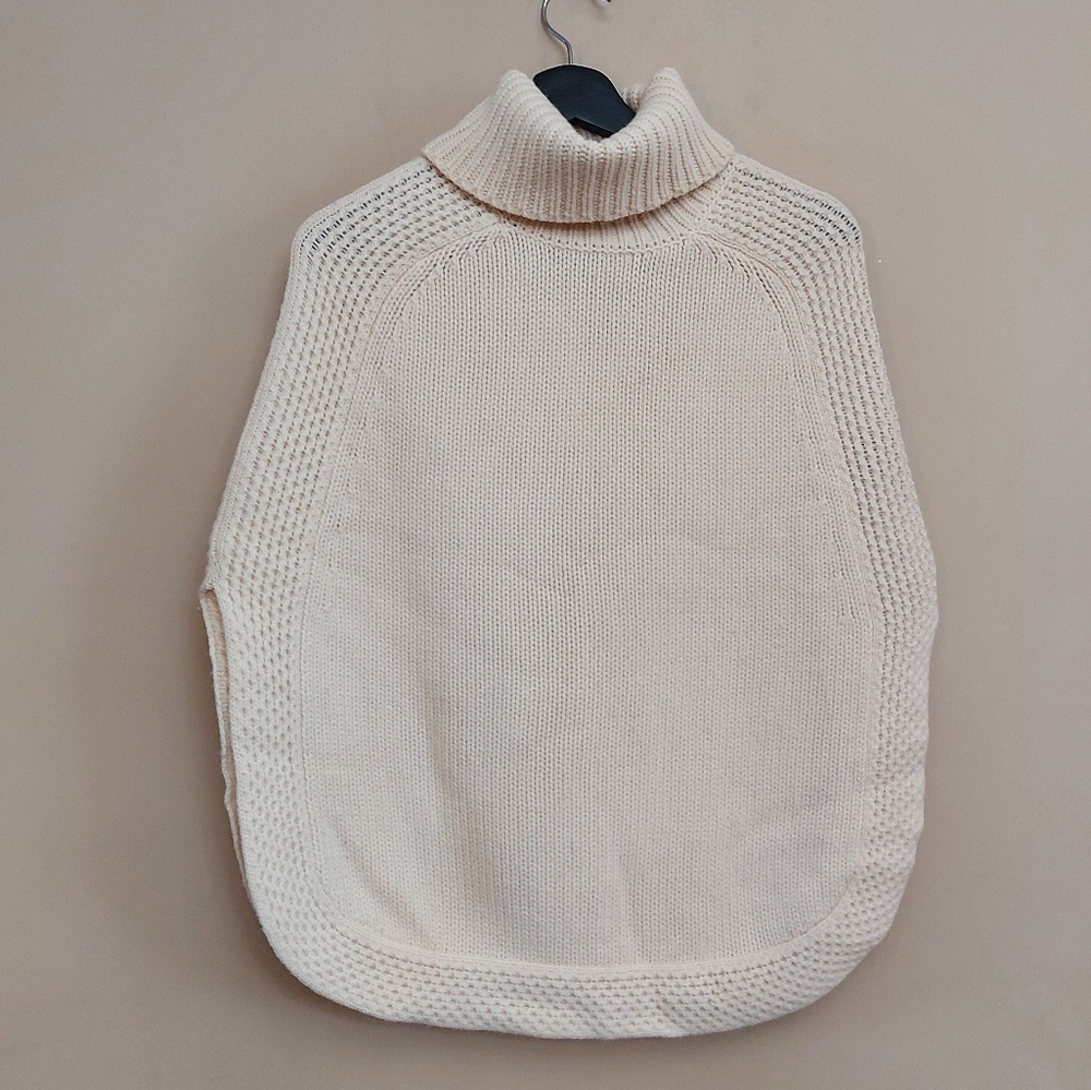 Adrienne Vittadini Turtleneck Poncho Sweater Wool x Cashmere Cream Size XS/S